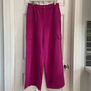 WAYF Women’s High Waist Wide Leg Trousers Pants Size Large Hot Pink  NWT Easter